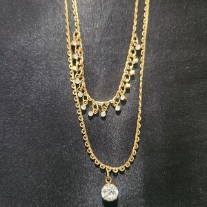 Vintage AVON Gold-Tone Layered Crystal Pendant Necklace - Women